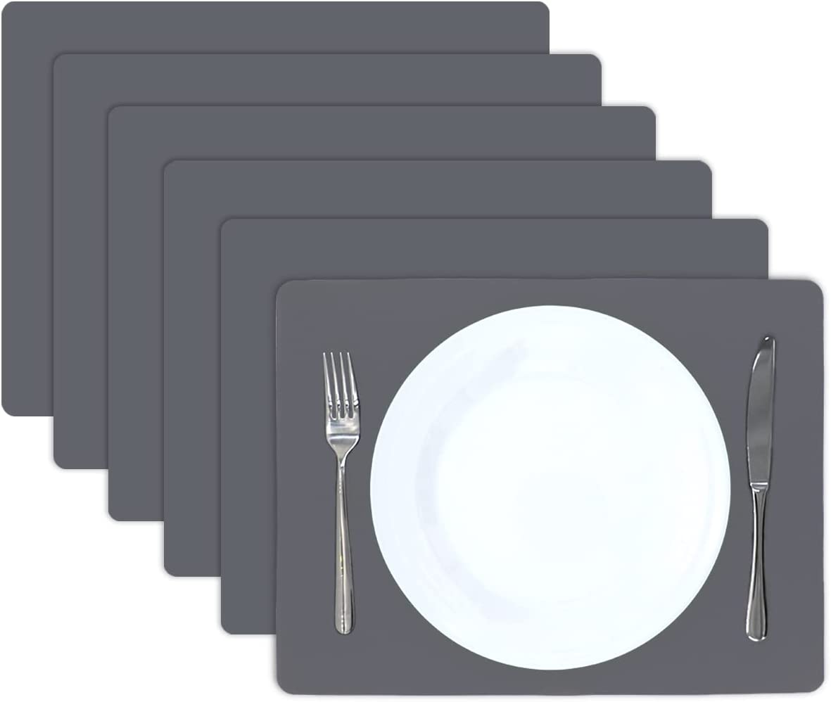Silicone Heat Resistant Placemats | 6pc Silicone Placemat, 15.7" x 11.8" Place Mats as Baby Placemat, Heat Resistant Mat, Outdoor Placemats or Kitchen Table Mat | Placemats Set of 6, Grey