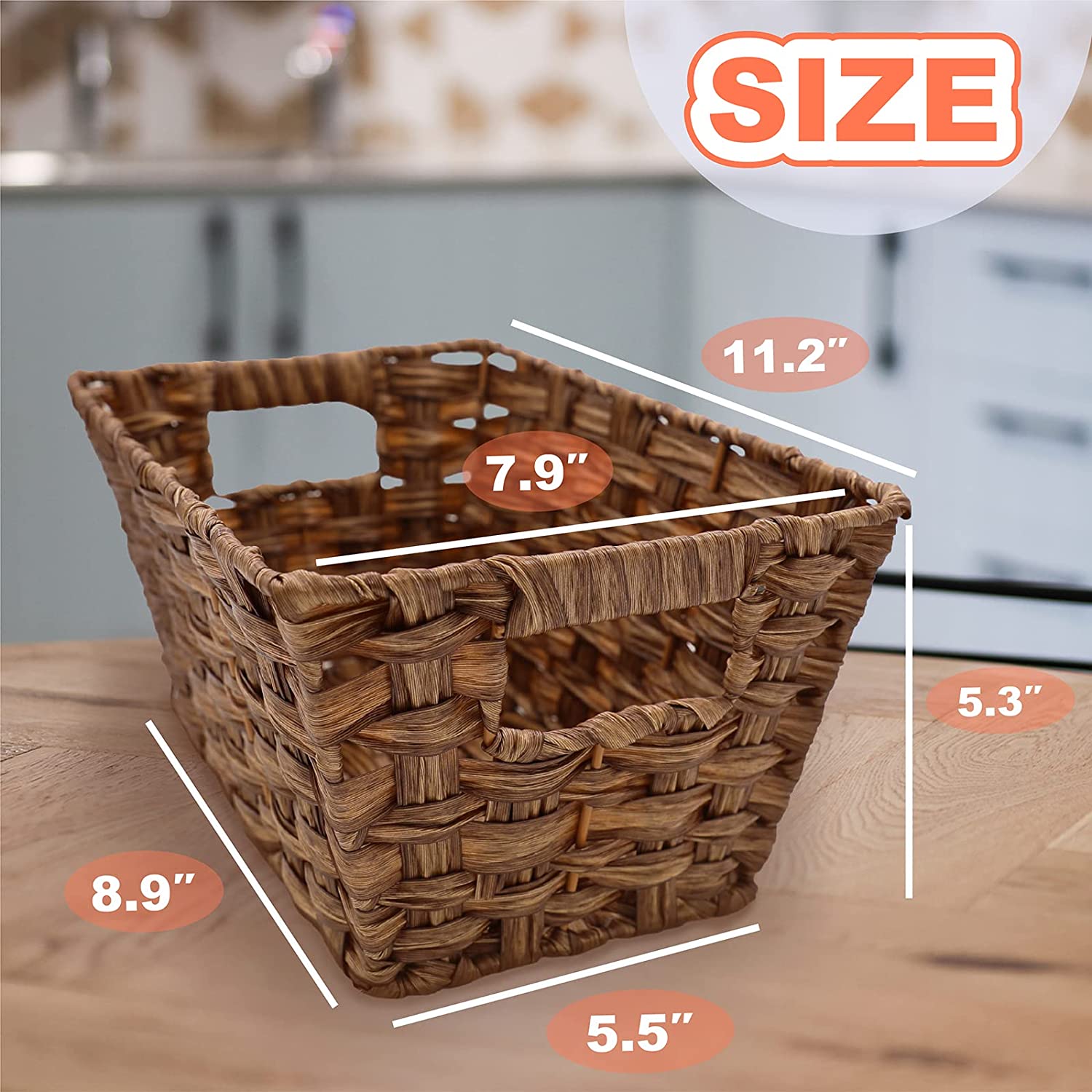 myHomeBody Wicker Storage Basket with Handle | Woven Baskets for Organizing and Bathroom Trays, Holders, & Organizers | Storage Baskets for Shelves | Toffee, 1pc