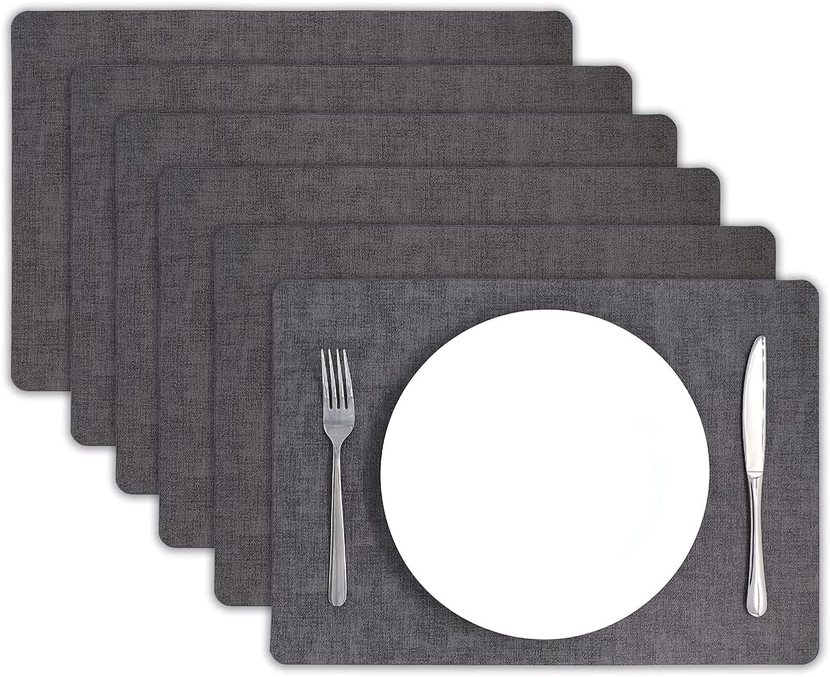 More Décor Faux Leather Placemats for Dining and Kitchen Table - Stain and  Heat Resistant, Non Slip, Wipeable, Washable - Set of 6 - Dark Grey
