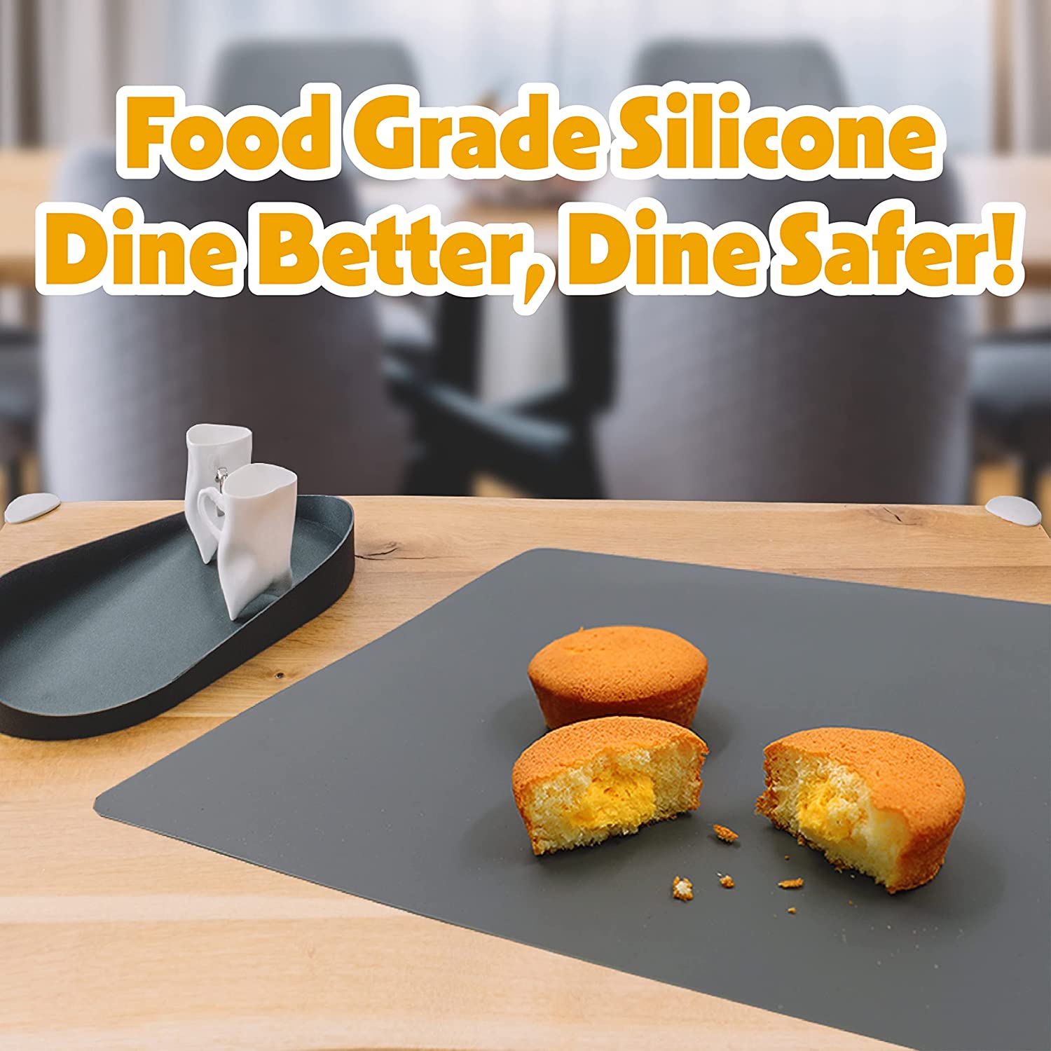Silicone Heat Resistant Placemats | 4pc Silicone Placemat, 15.7" x 11.8" Place Mats as Baby Placemat, Heat Resistant Mat, Outdoor Placemats or Kitchen Table Mat | Placemats Set of 4, Grey