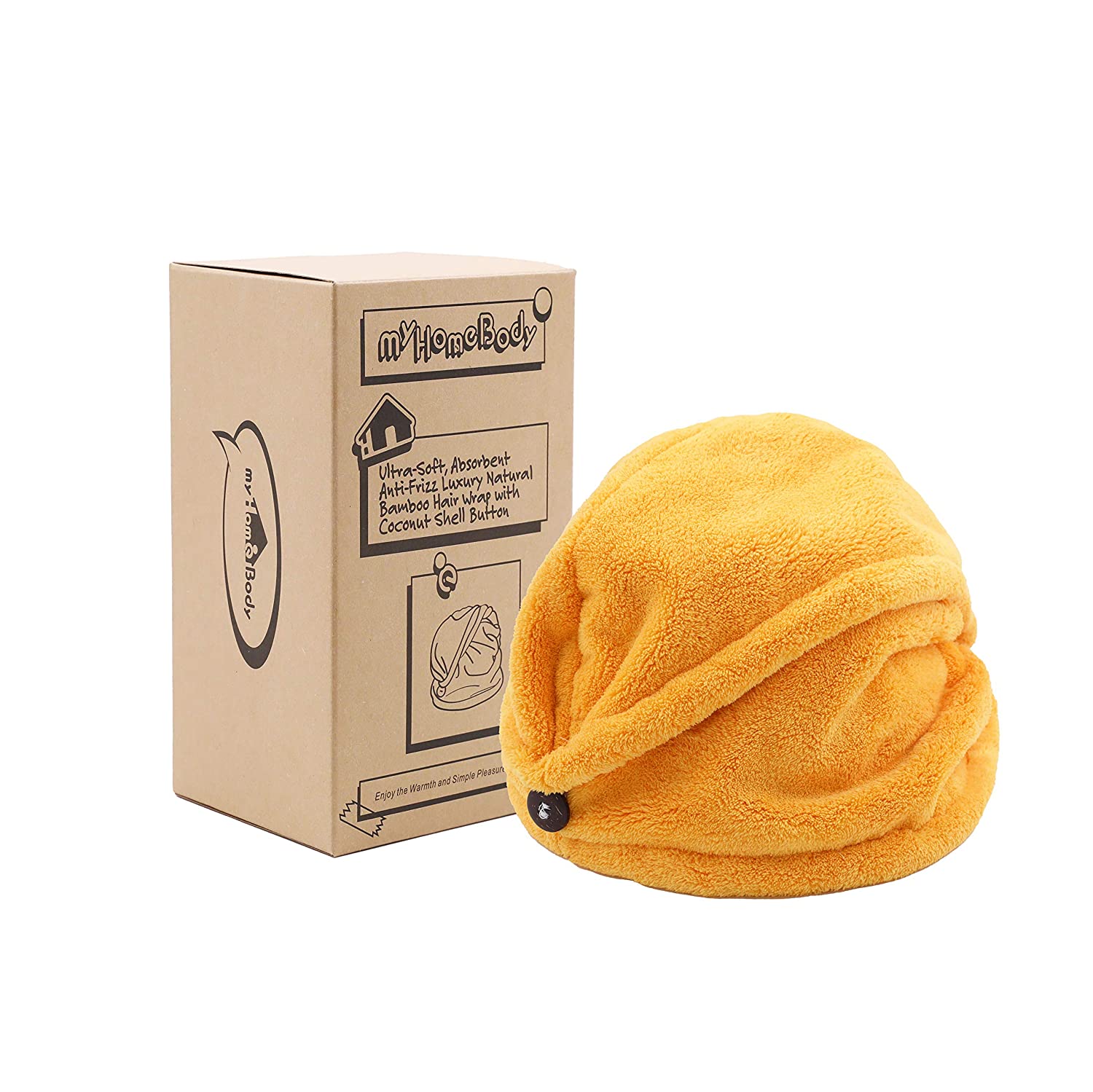Ultra Soft and Absorbent Anti-Frizz Charcoal Fiber Hair Towel Wrap with Coconut Shell Button