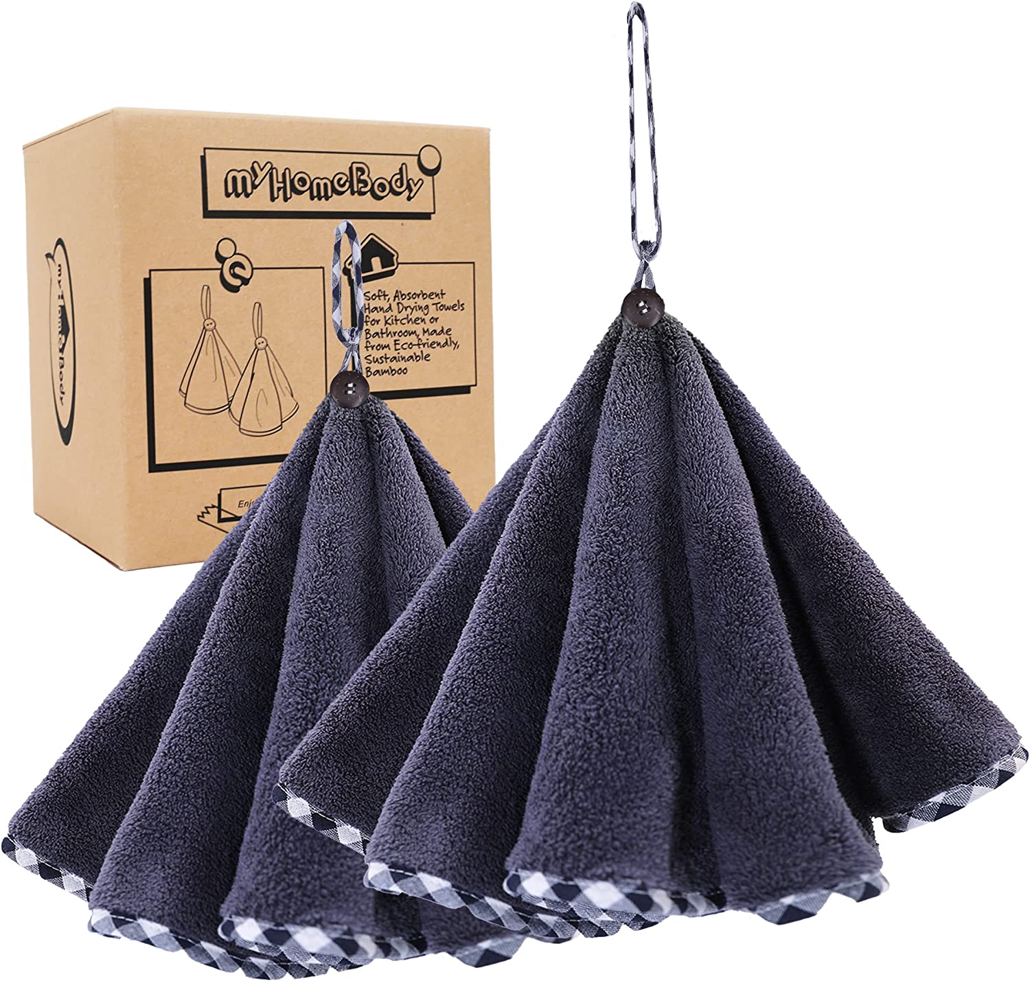 Grey Hand Towels with Hanging Loops - Set of 2 Gray Kitchen Towels